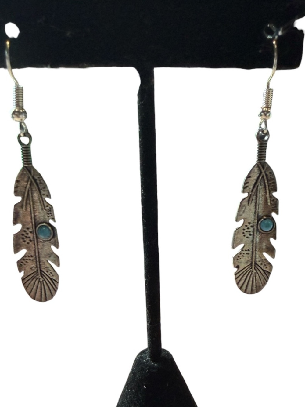 3/$20 NWT Feather Drop Earrings with‎ Turquoise Accent - Silver Tone